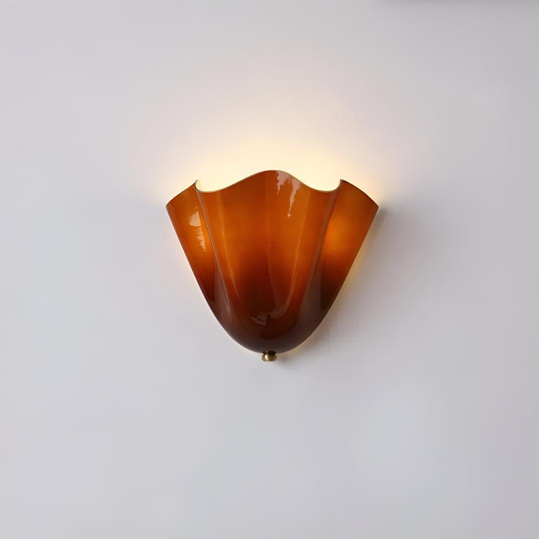 Decorative Curved Glass Wall Sconce Light With Sculpted Fluted Petal Shade