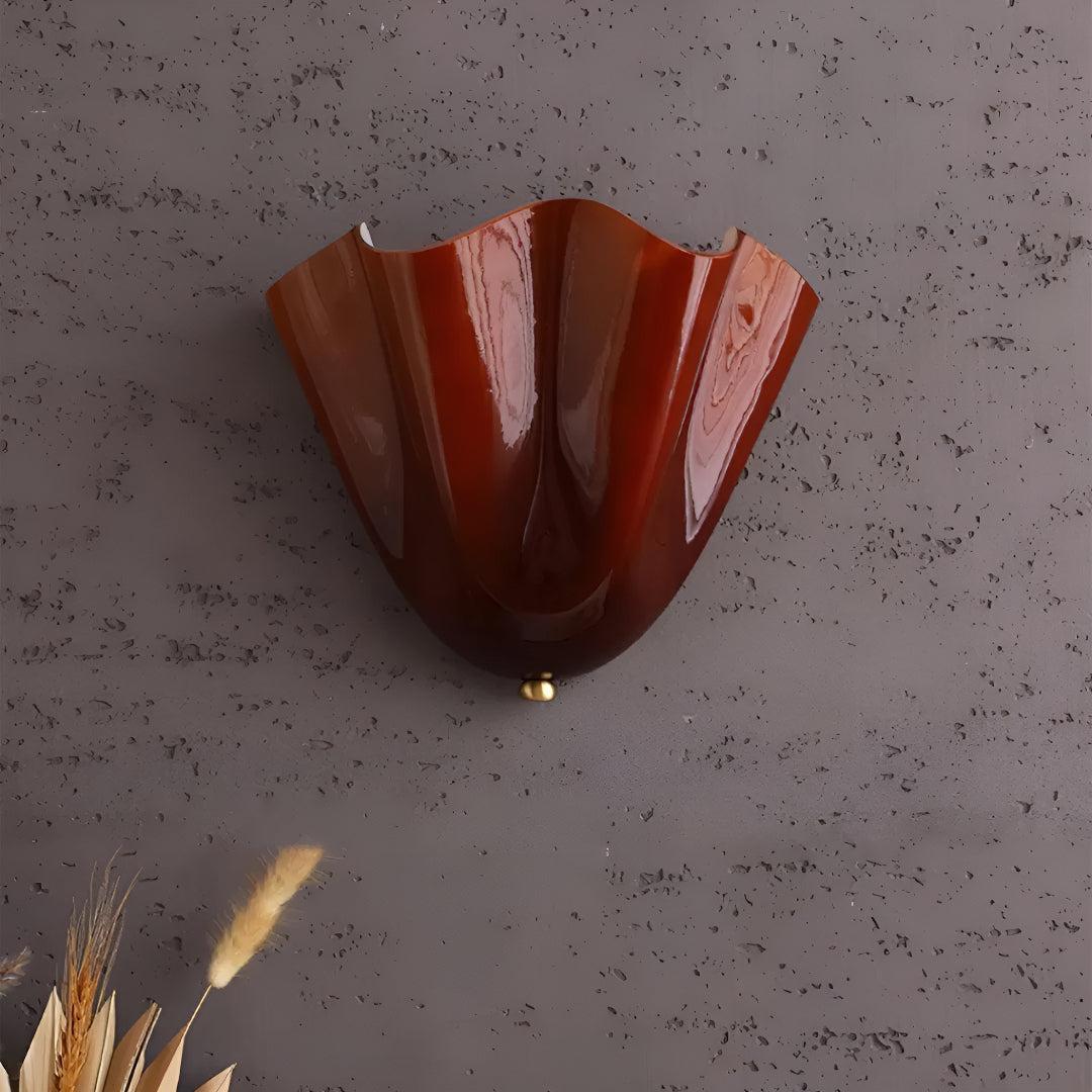 Decorative Curved Glass Wall Sconce Light With Sculpted Fluted Petal Shade
