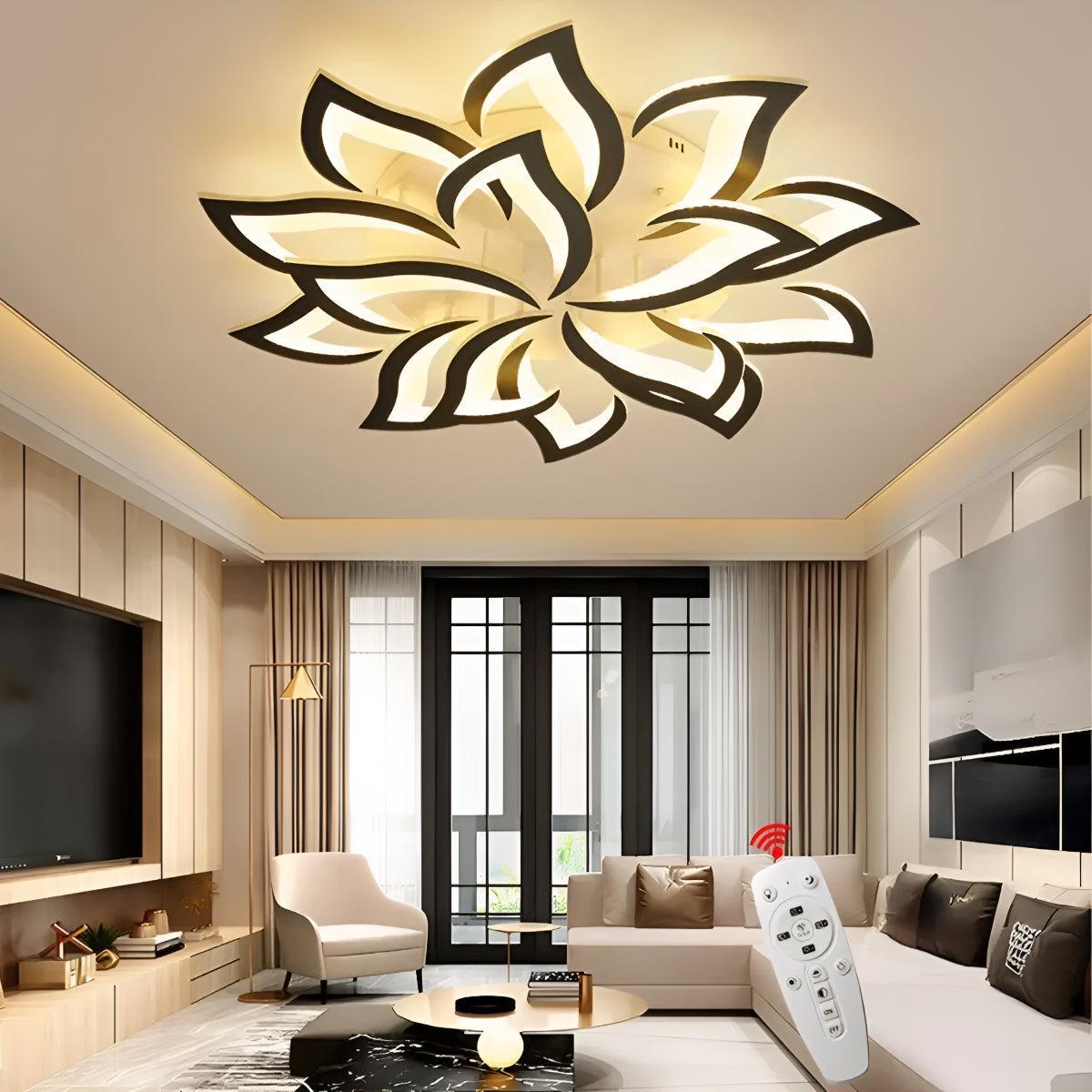 Decorative Modern Flower Petal LED Flush Mount Ceiling Light Fixture With Remote Control