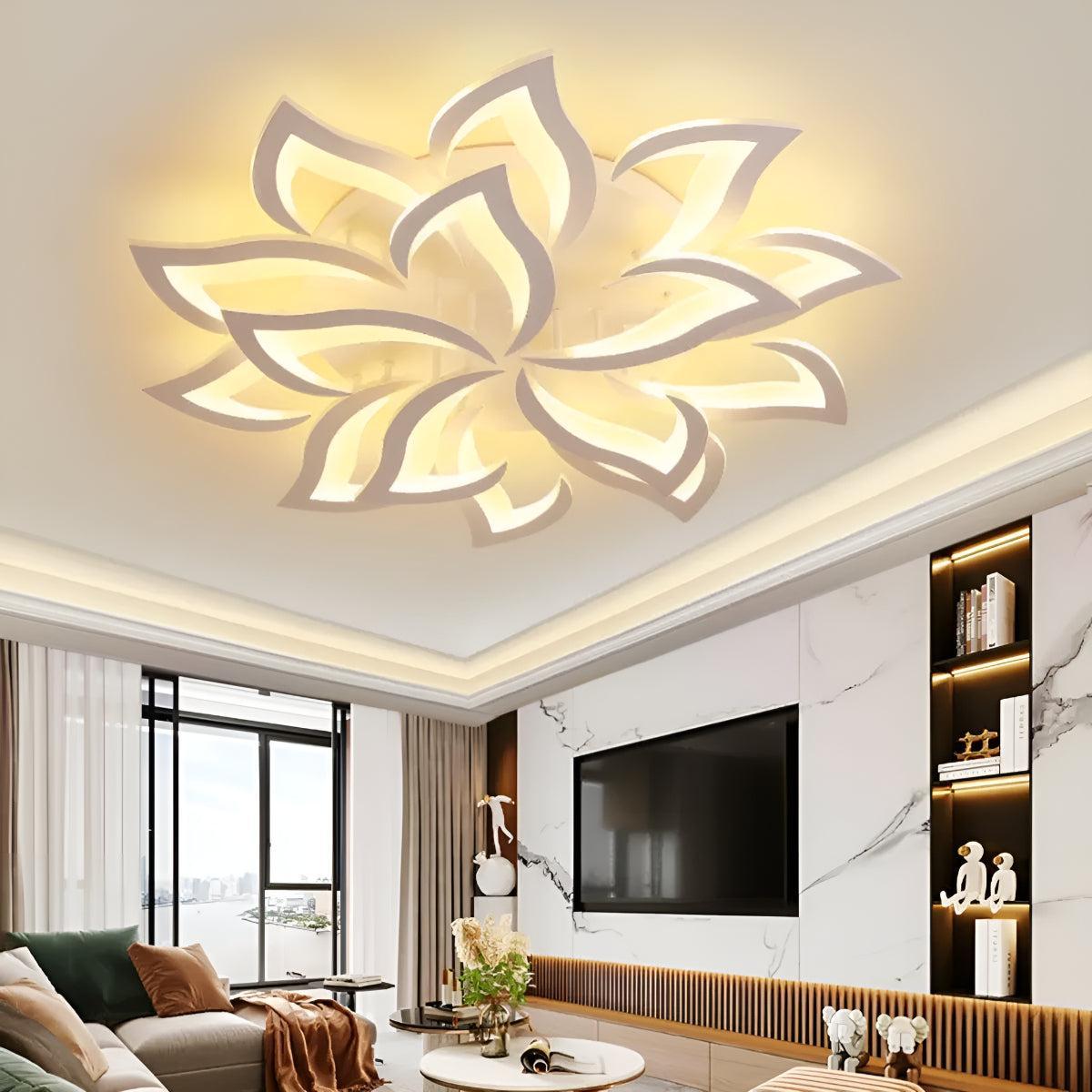 Decorative Modern Flower Petal LED Flush Mount Ceiling Light Fixture With Remote Control