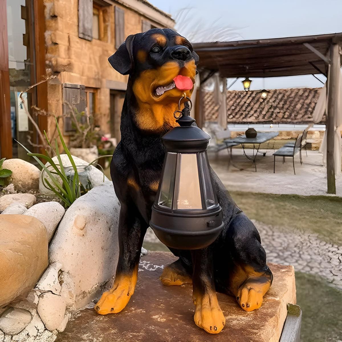 Dog Styled Outdoor Solar Powered Garden Statue Lantern For Landscape Decoration