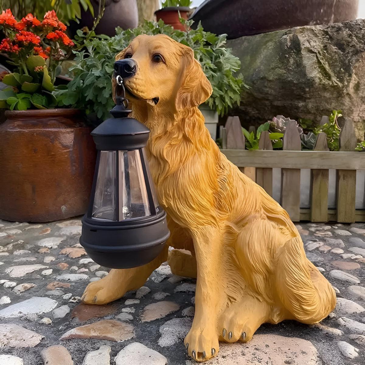 Dog Styled Outdoor Solar Powered Garden Statue Lantern For Landscape Decoration