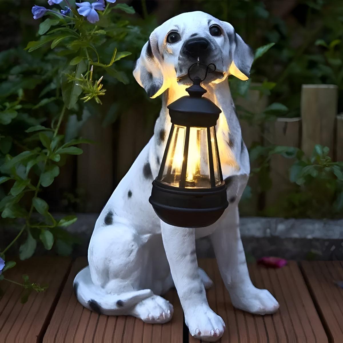 Dog Styled Outdoor Solar Powered Garden Statue Lantern For Landscape Decoration