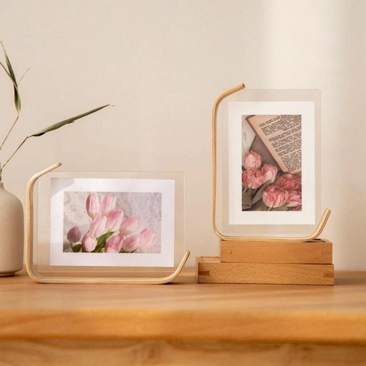 Double Sided Freestanding Picture Frame With Modern Transparent Display
