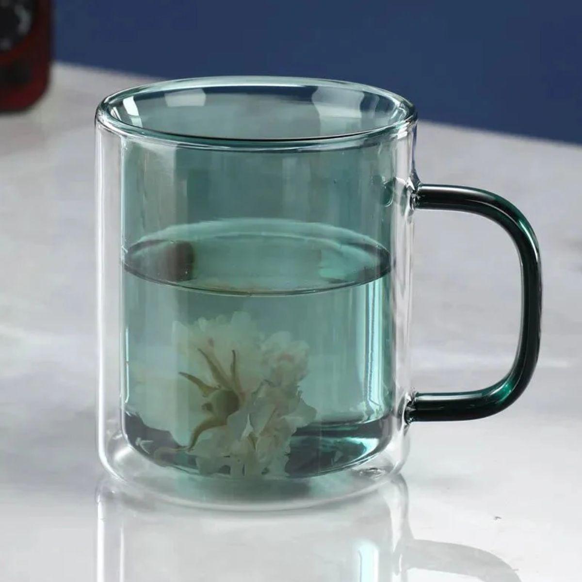 Double Wall Insulated Glass Coffee Mug With Handle