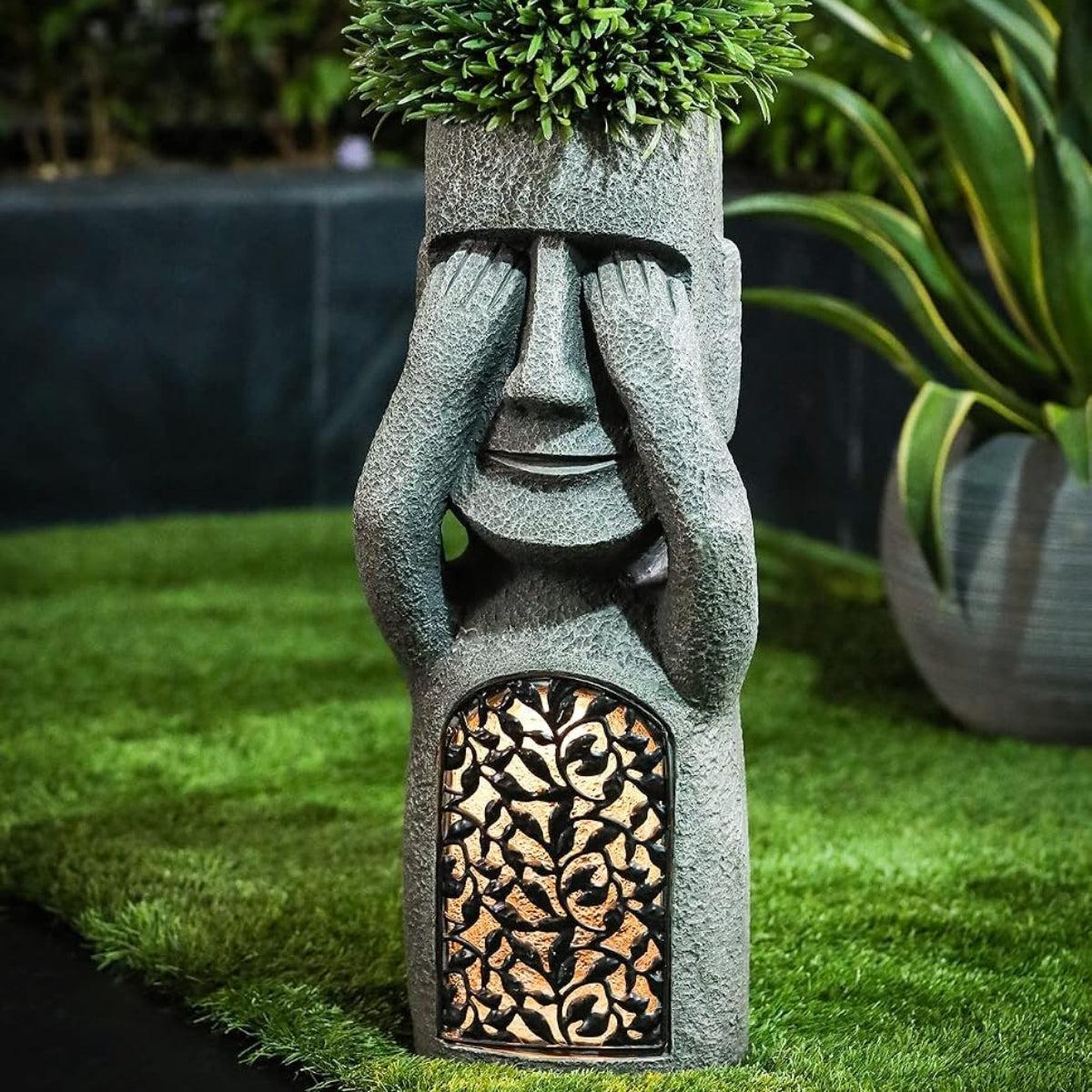 Easter Island Statue Solar Garden Light For Outdoors With Warm Glow