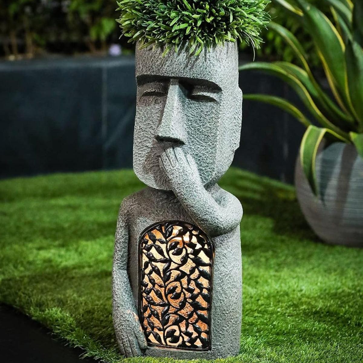 Easter Island Statue Solar Garden Light For Outdoors With Warm Glow