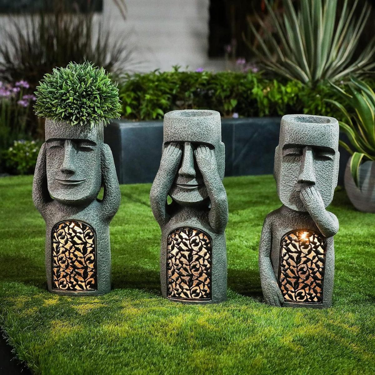 Easter Island Statue Solar Garden Light For Outdoors With Warm Glow