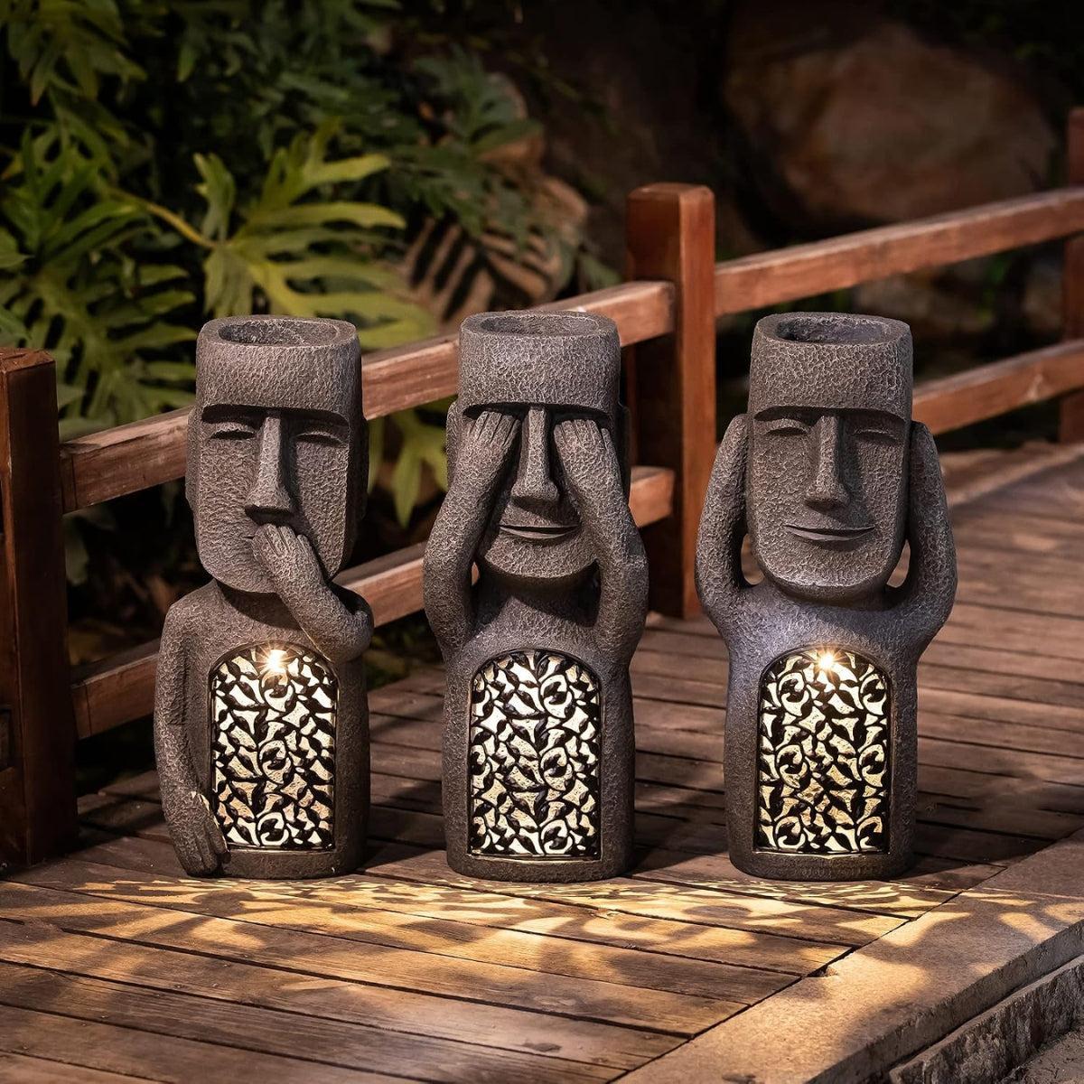 Easter Island Statue Solar Garden Light For Outdoors With Warm Glow
