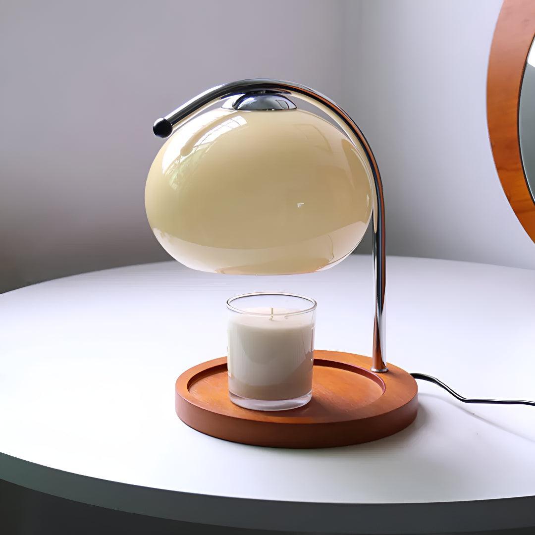 Electric Candle Wax Warmer Lamp With Globe Dome Shade and Wooden Base