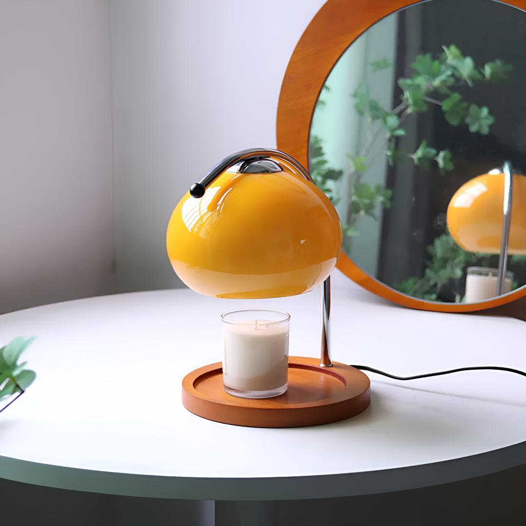 Electric Candle Wax Warmer Lamp With Globe Dome Shade and Wooden Base