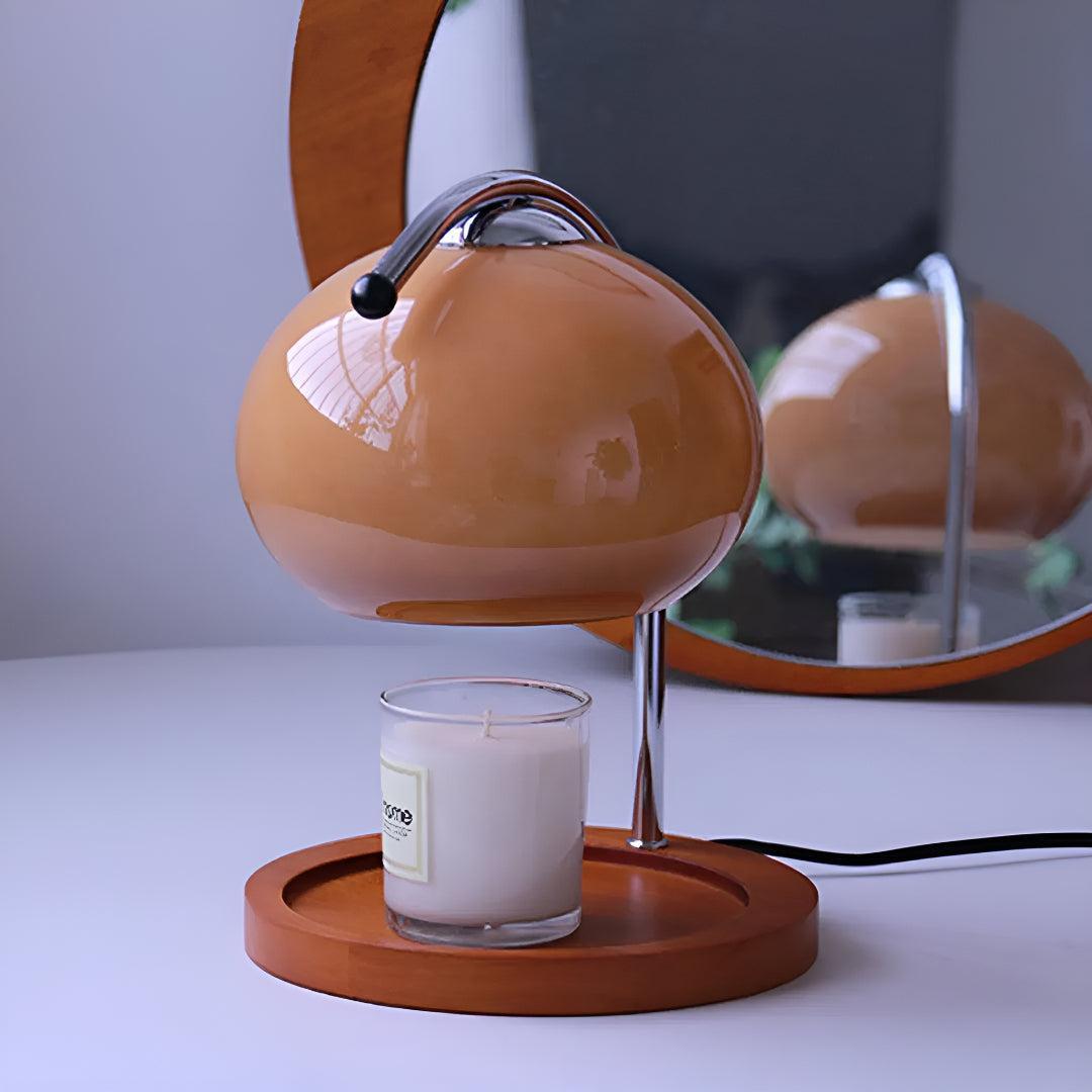 Electric Candle Wax Warmer Lamp With Globe Dome Shade and Wooden Base