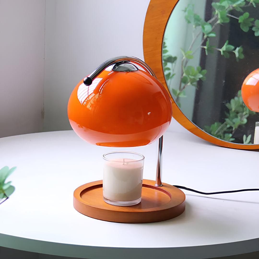 Electric Candle Wax Warmer Lamp With Globe Dome Shade and Wooden Base