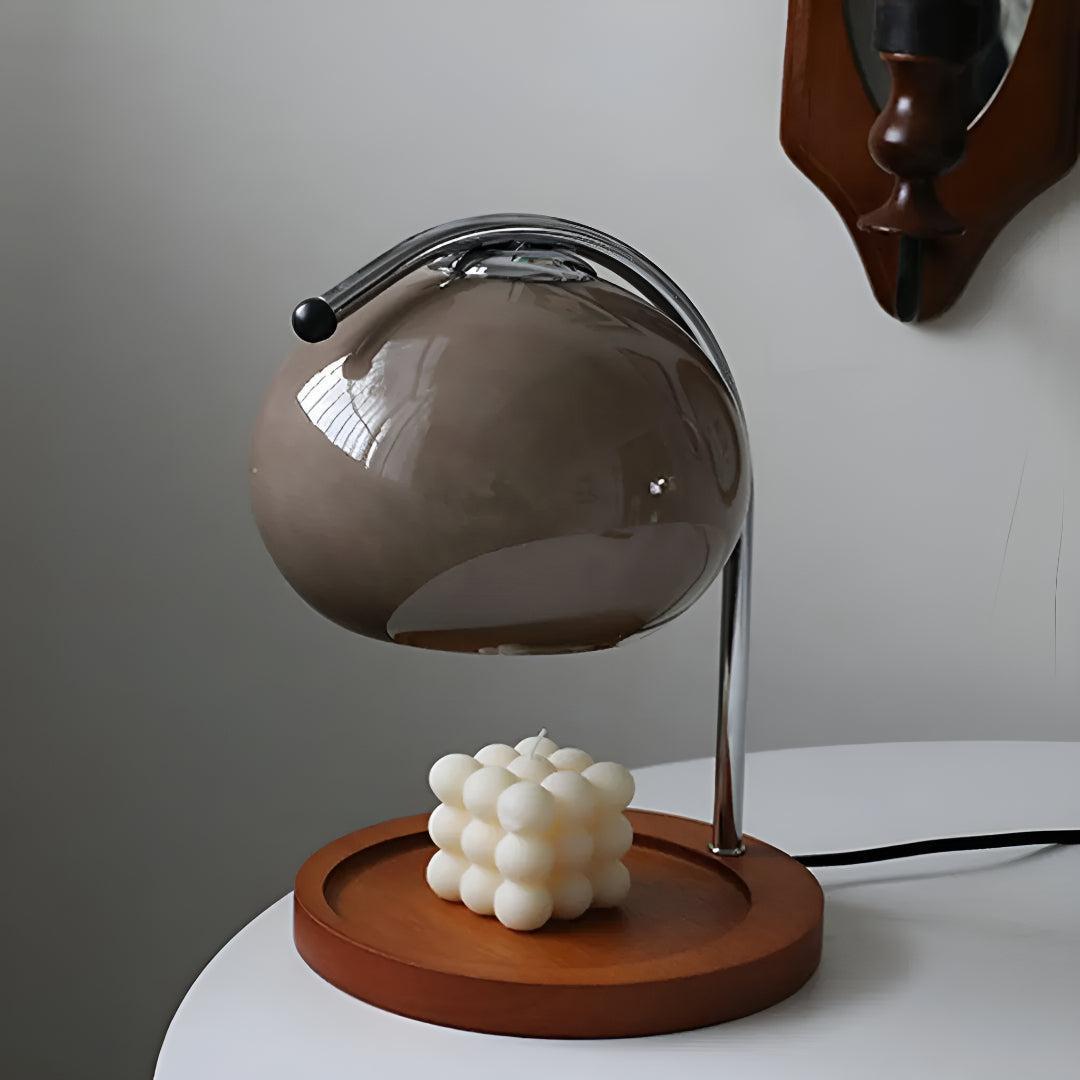 Electric Candle Wax Warmer Lamp With Globe Dome Shade and Wooden Base