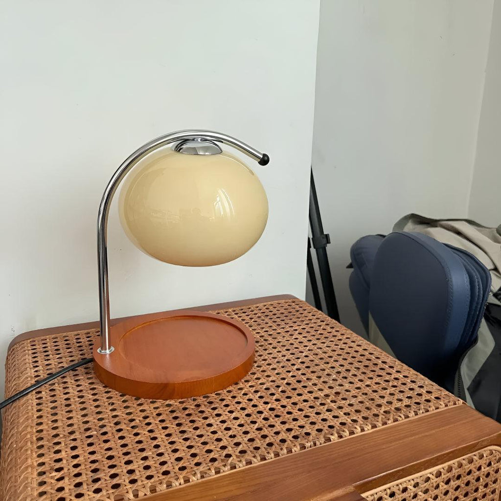 Electric Candle Wax Warmer Lamp With Globe Dome Shade and Wooden Base