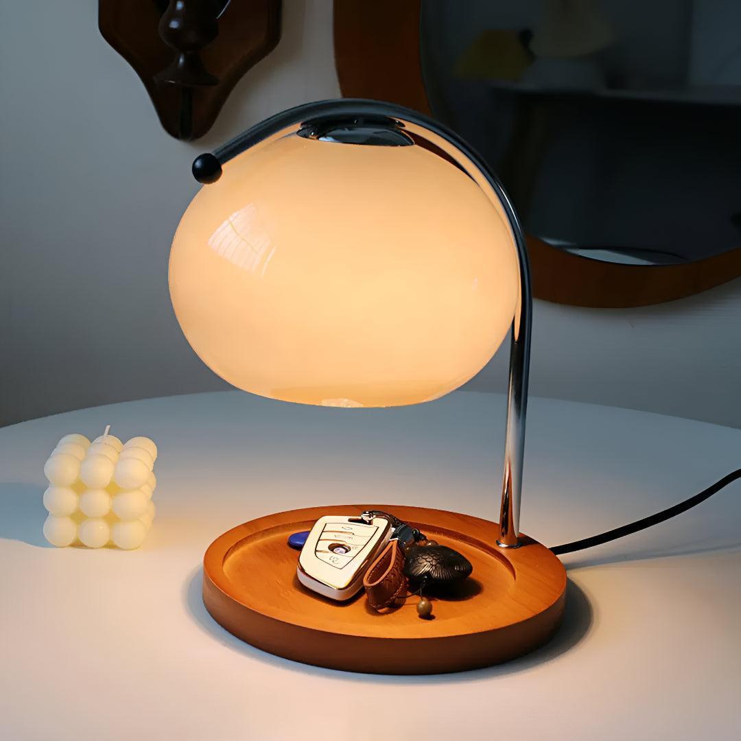 Electric Candle Wax Warmer Lamp With Globe Dome Shade and Wooden Base