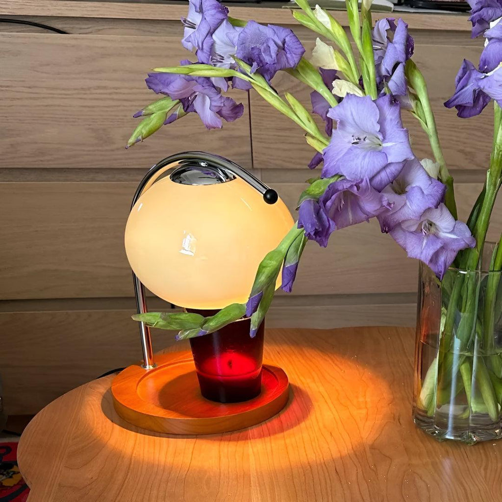 Electric Candle Wax Warmer Lamp With Globe Dome Shade and Wooden Base