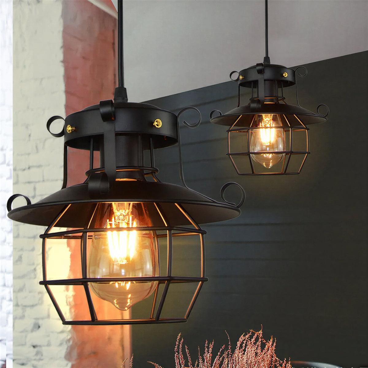 Farmhouse Industrial Vintage Pendant Light Fixture With Wire Cage Design