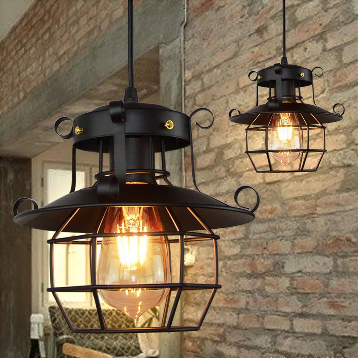 Farmhouse Industrial Vintage Pendant Light Fixture With Wire Cage Design