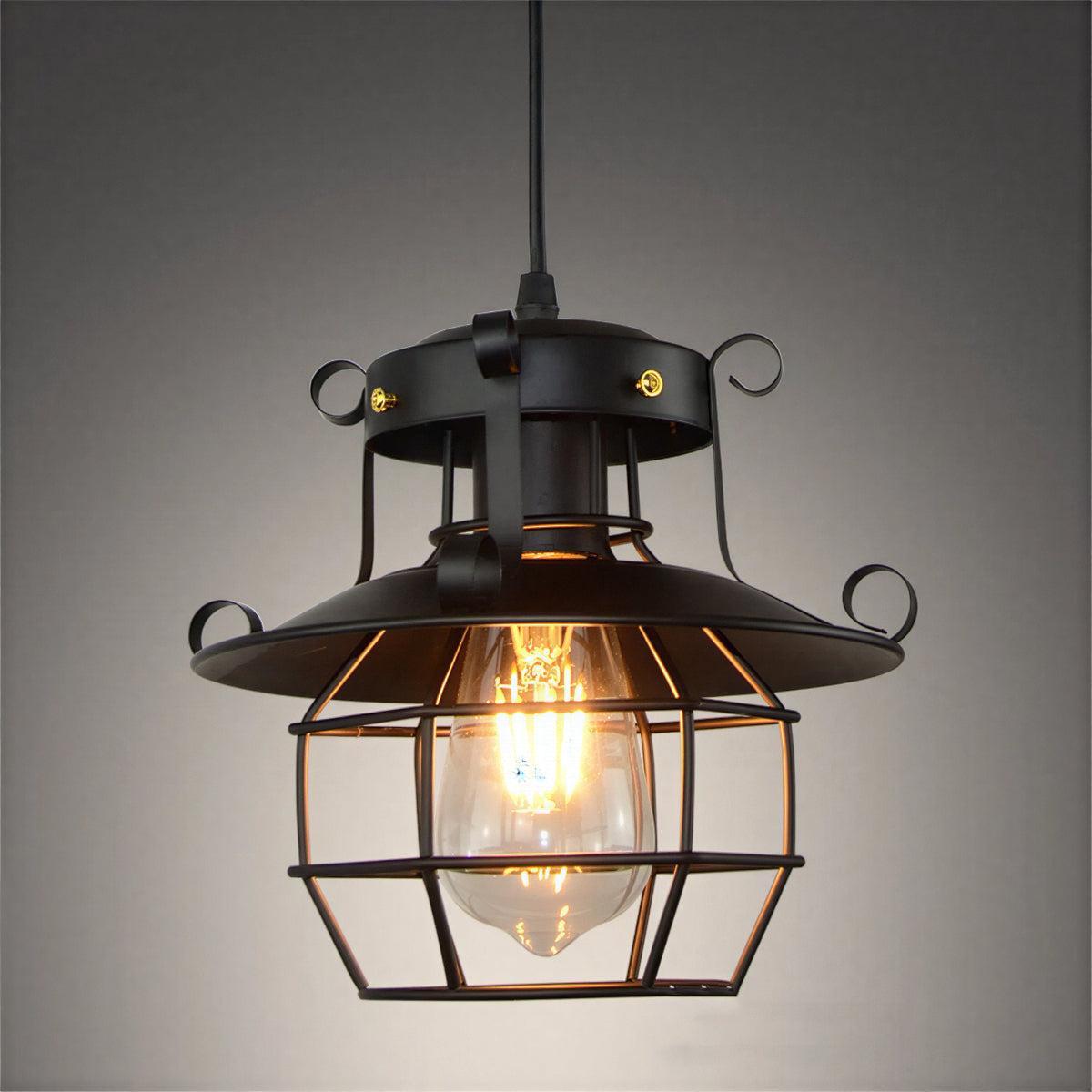 Farmhouse Industrial Vintage Pendant Light Fixture With Wire Cage Design