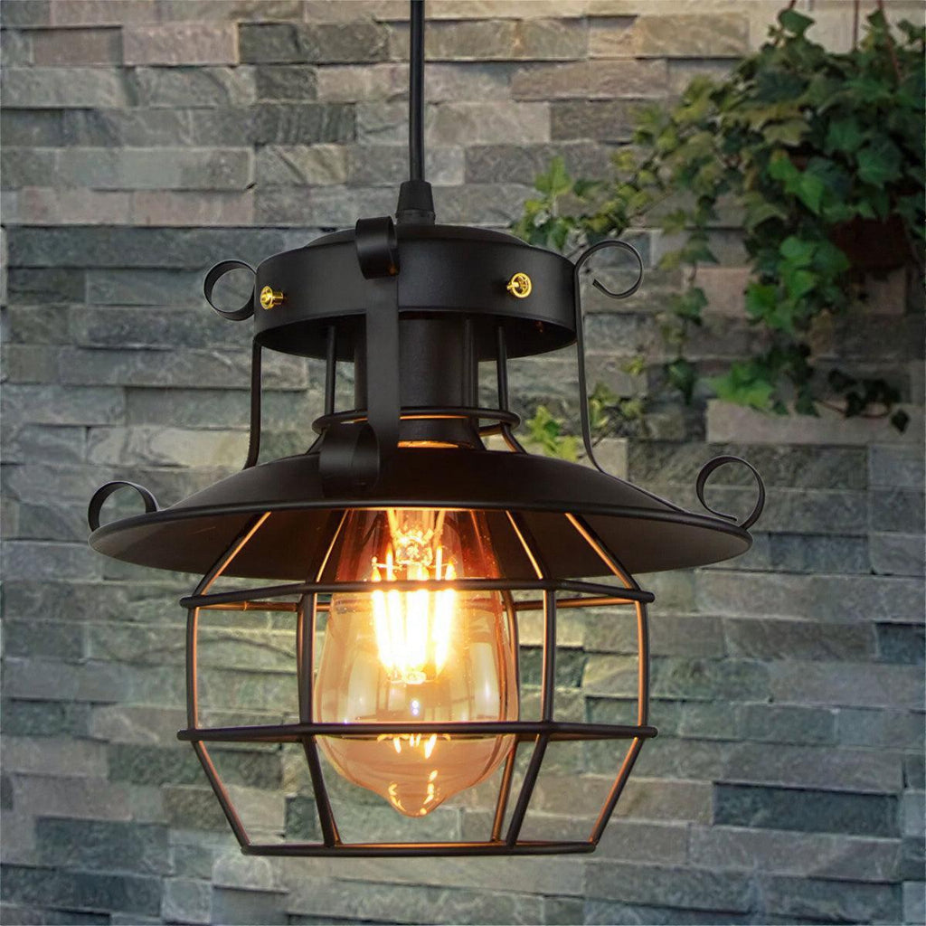 Farmhouse Industrial Vintage Pendant Light Fixture With Wire Cage Design