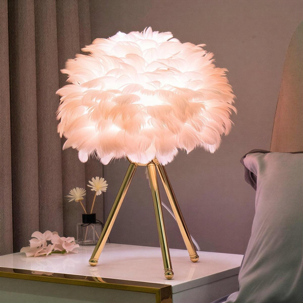 Feathered Table Lamp With Dimmable Glow