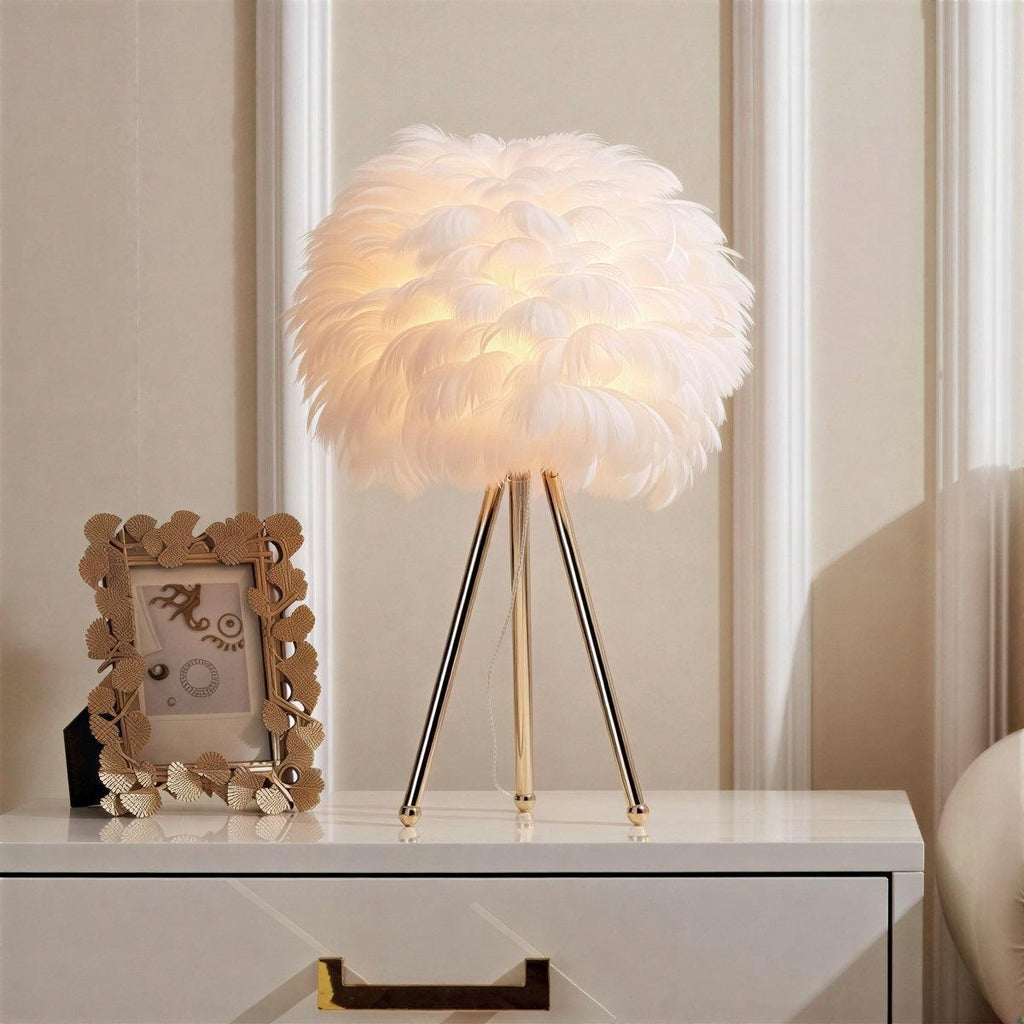 Feathered Table Lamp With Dimmable Glow