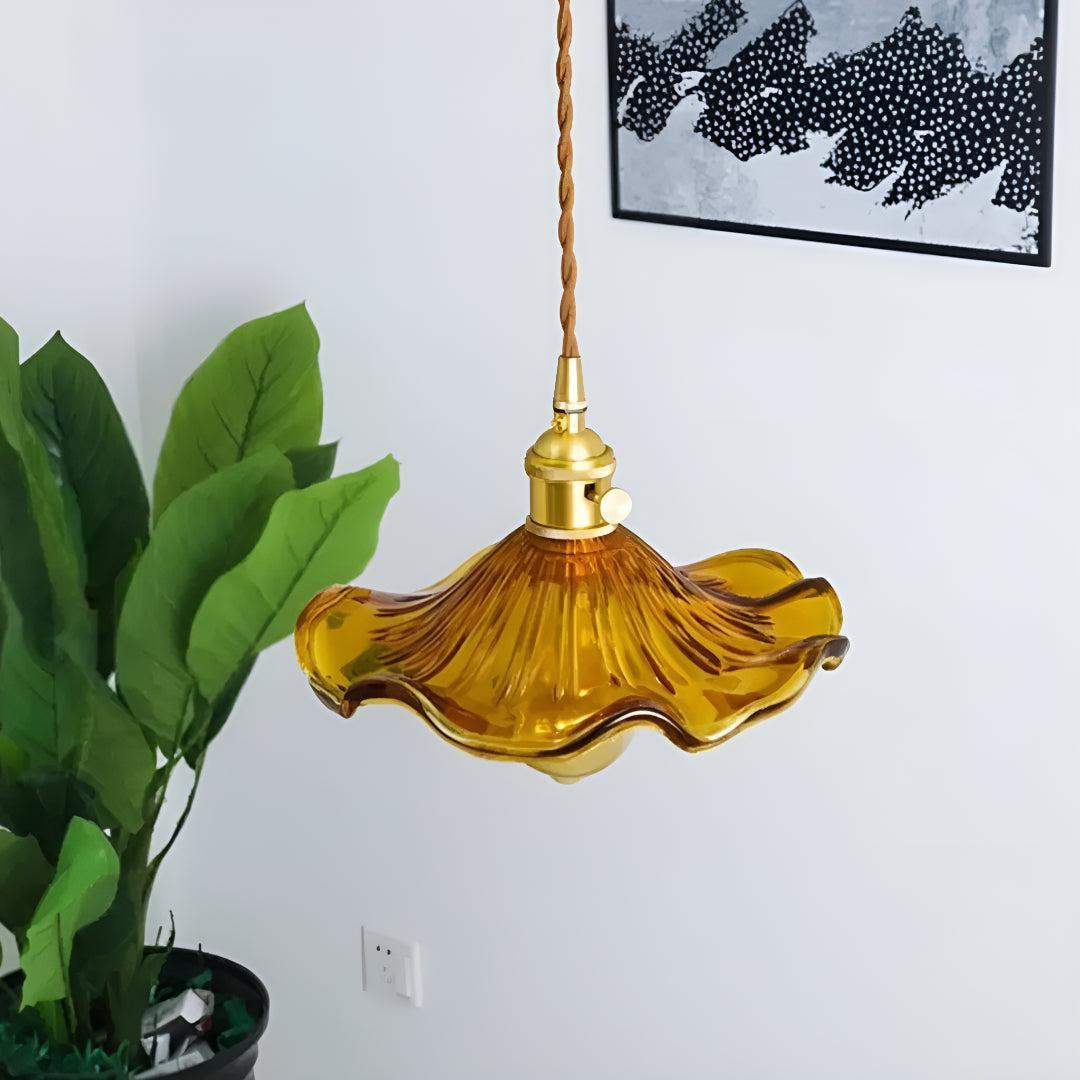 Floral Pendant Lighting Fixture With Vintage Flower Glass Design