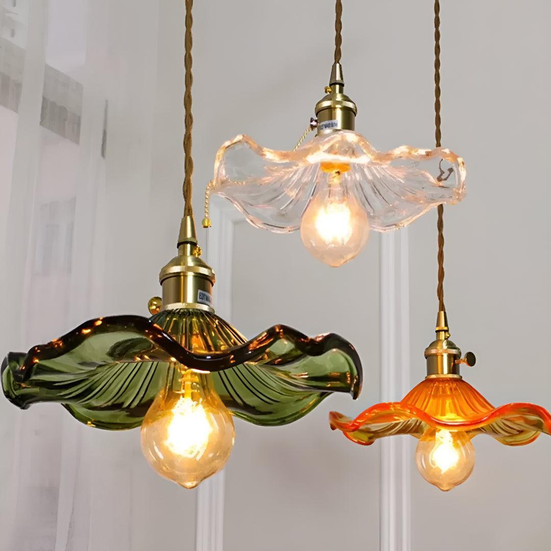 Floral Pendant Lighting Fixture With Vintage Flower Glass Design