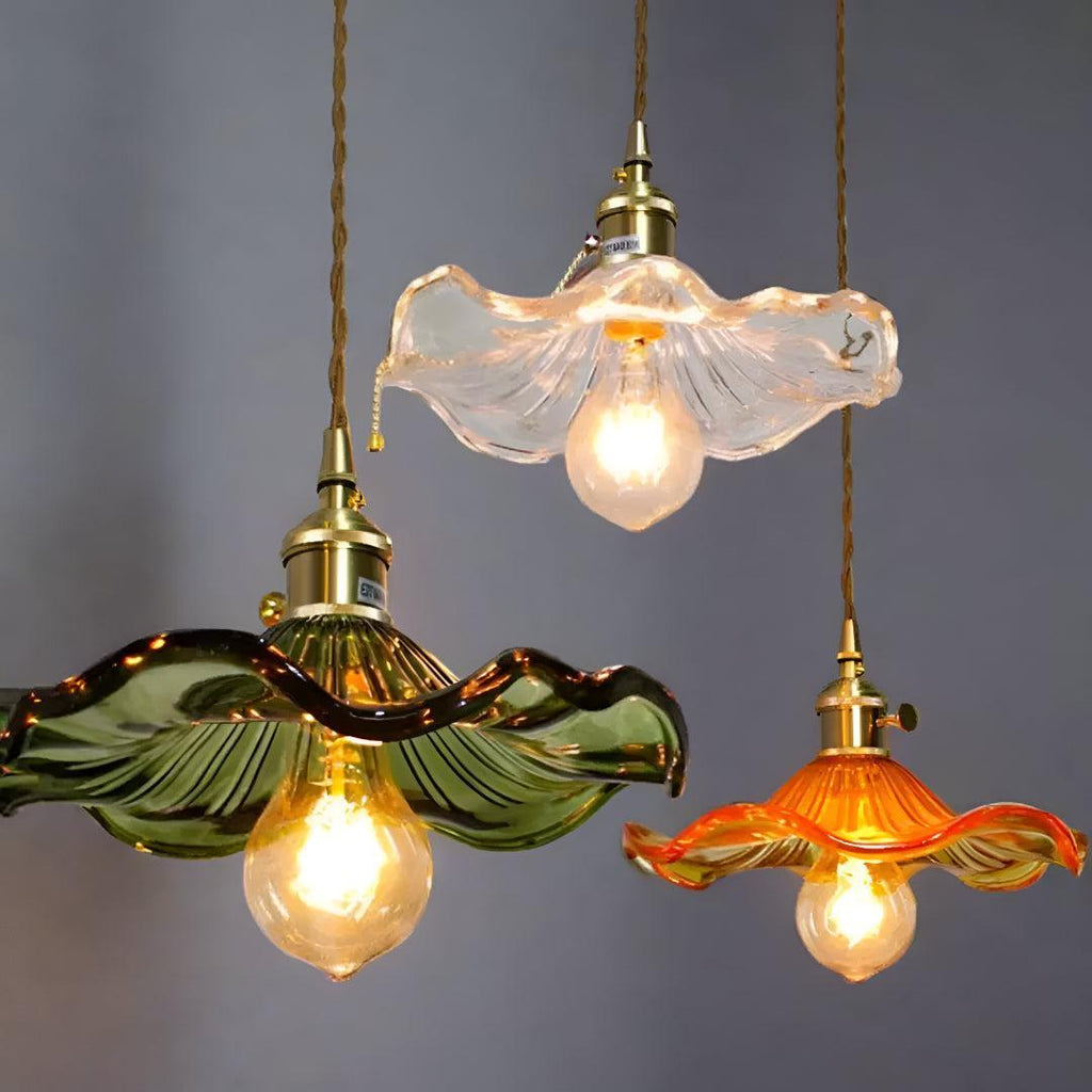 Floral Pendant Lighting Fixture With Vintage Flower Glass Design