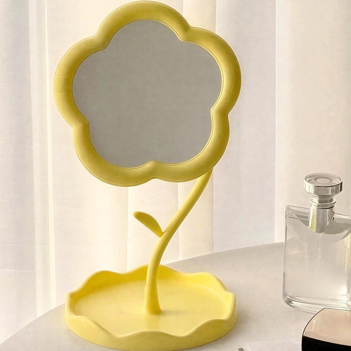 Flower Shaped Tabletop Vanity Mirror With Jewelry Storage Tray