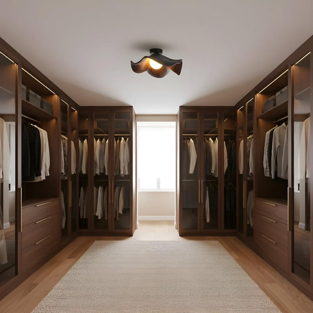 Flush Mount Ceiling Light With Wavy Wood Grain Shade