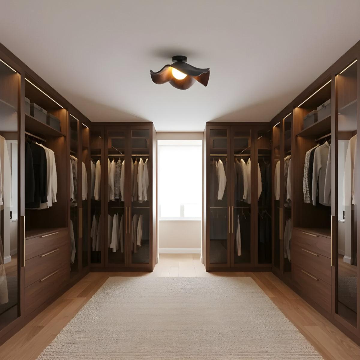 Flush Mount Ceiling Light With Wavy Wood Grain Shade