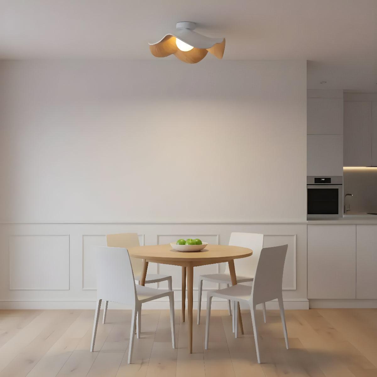Flush Mount Ceiling Light With Wavy Wood Grain Shade
