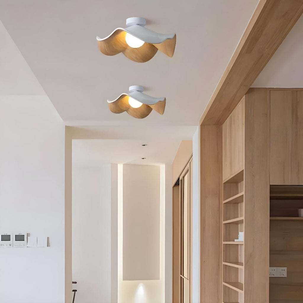 Flush Mount Ceiling Light With Wavy Wood Grain Shade