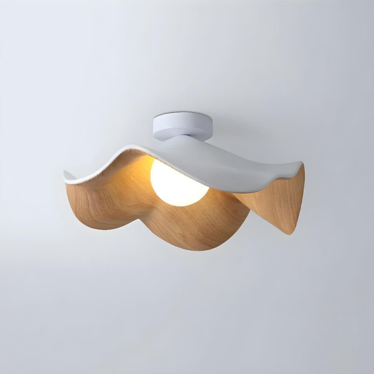 Flush Mount Ceiling Light With Wavy Wood Grain Shade