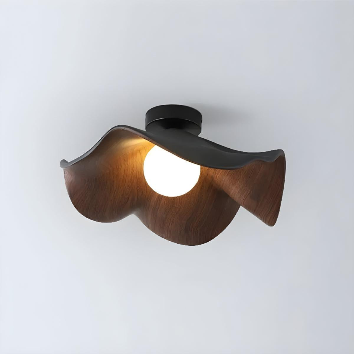 Flush Mount Ceiling Light With Wavy Wood Grain Shade