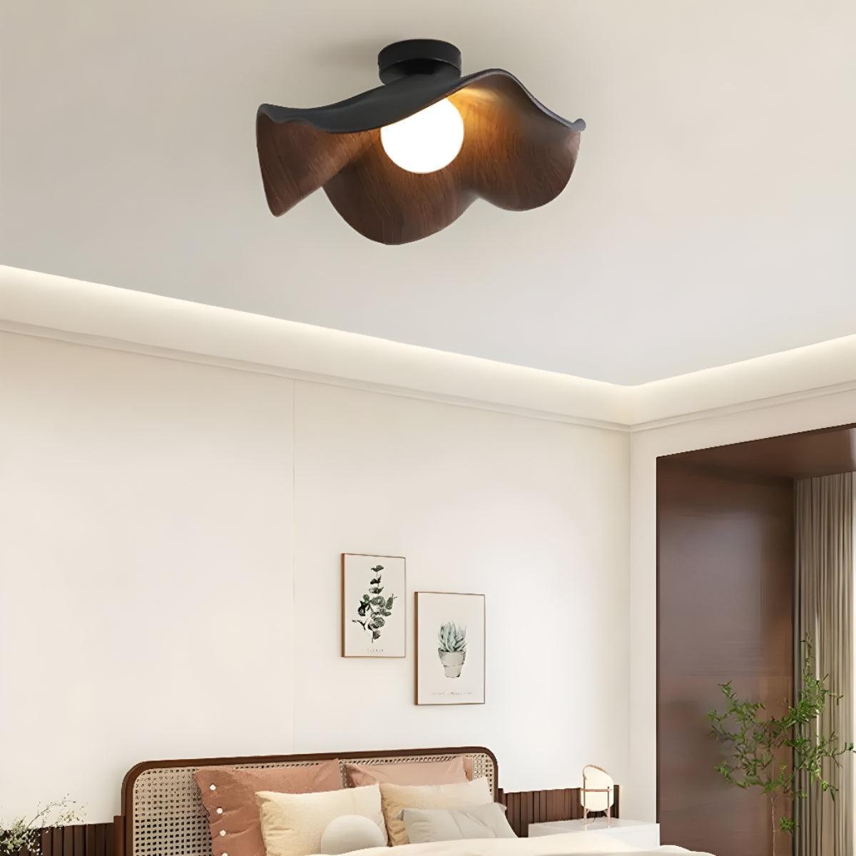Flush Mount Ceiling Light With Wavy Wood Grain Shade