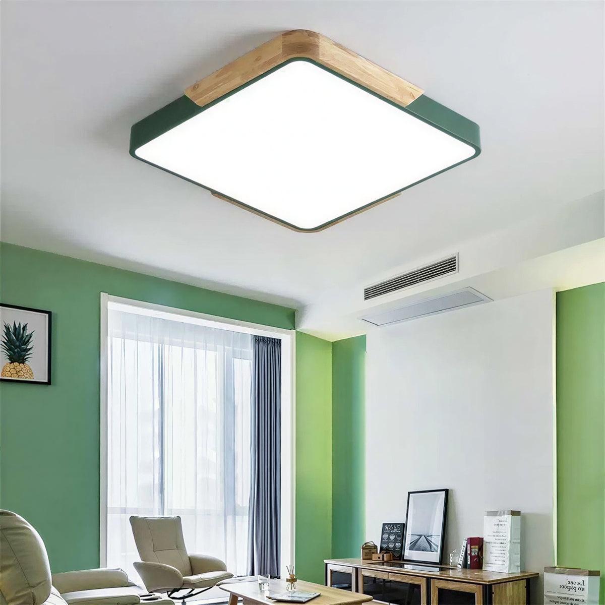 Flush Mount Square LED Ceiling Light With Wooden Accent