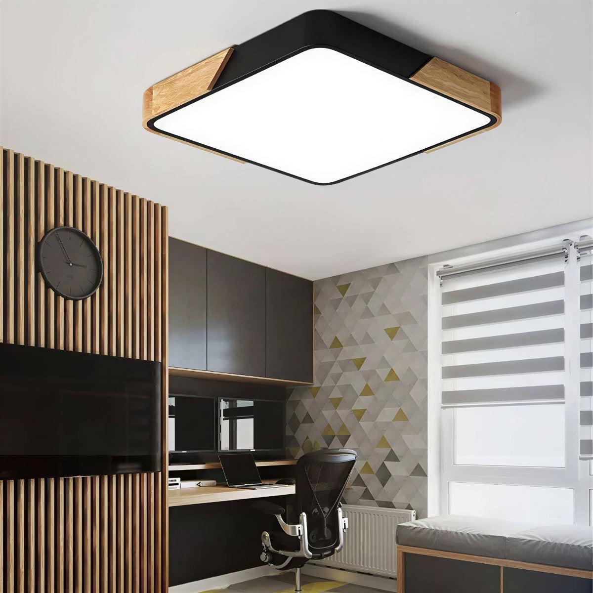 Flush Mount Square LED Ceiling Light With Wooden Accent