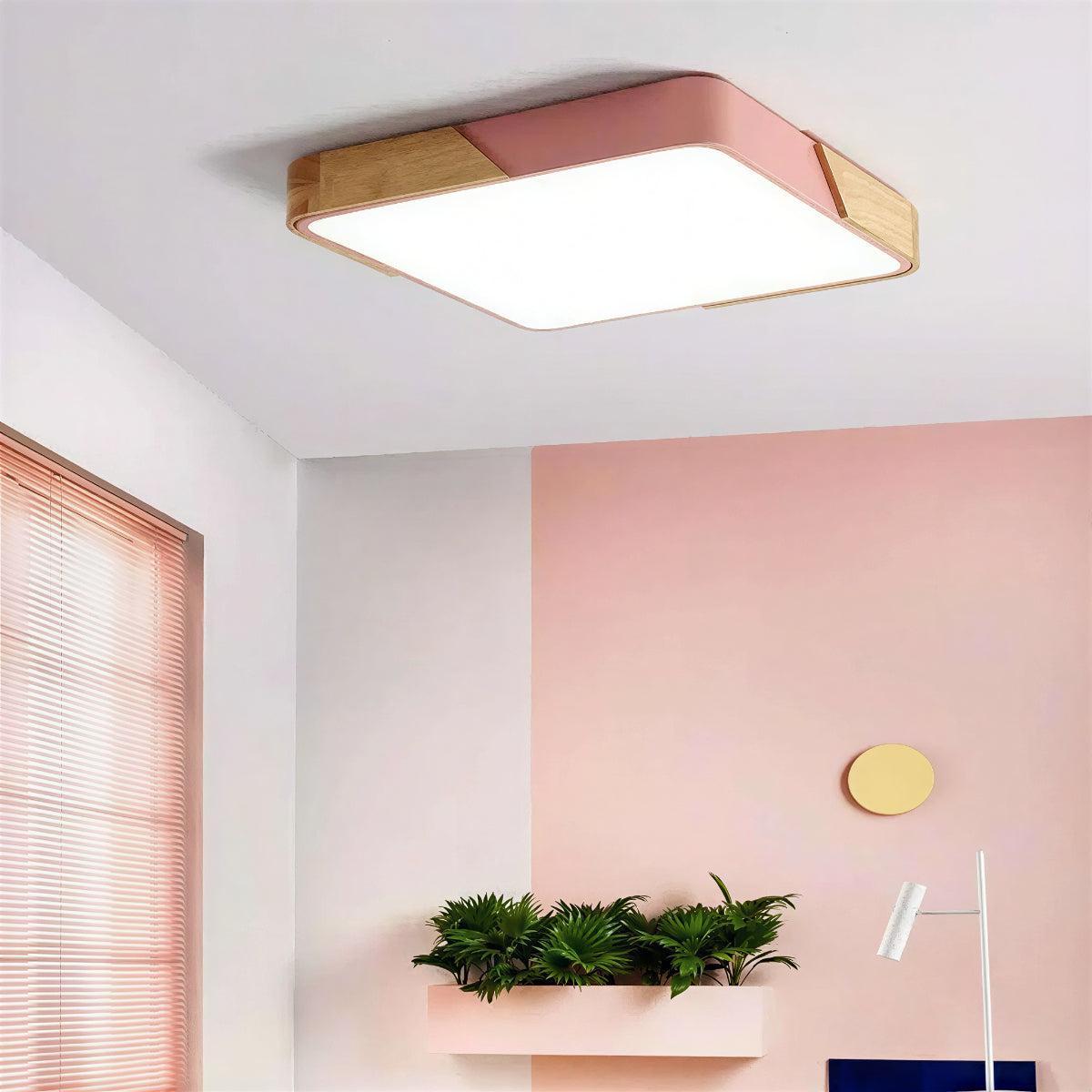 Flush Mount Square LED Ceiling Light With Wooden Accent