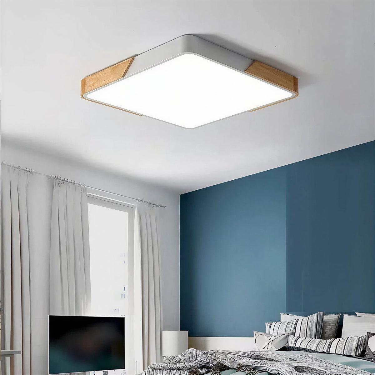 Flush Mount Square LED Ceiling Light With Wooden Accent