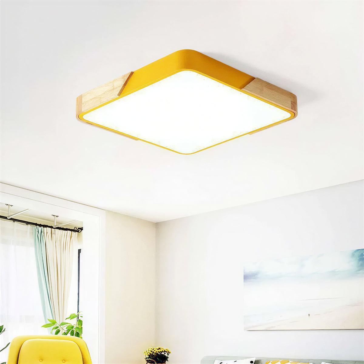 Flush Mount Square LED Ceiling Light With Wooden Accent
