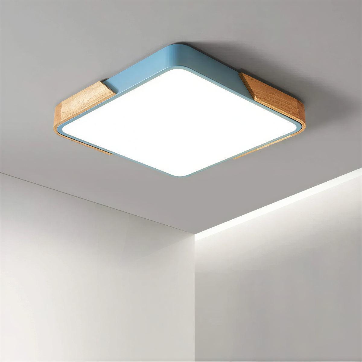 Flush Mount Square LED Ceiling Light With Wooden Accent