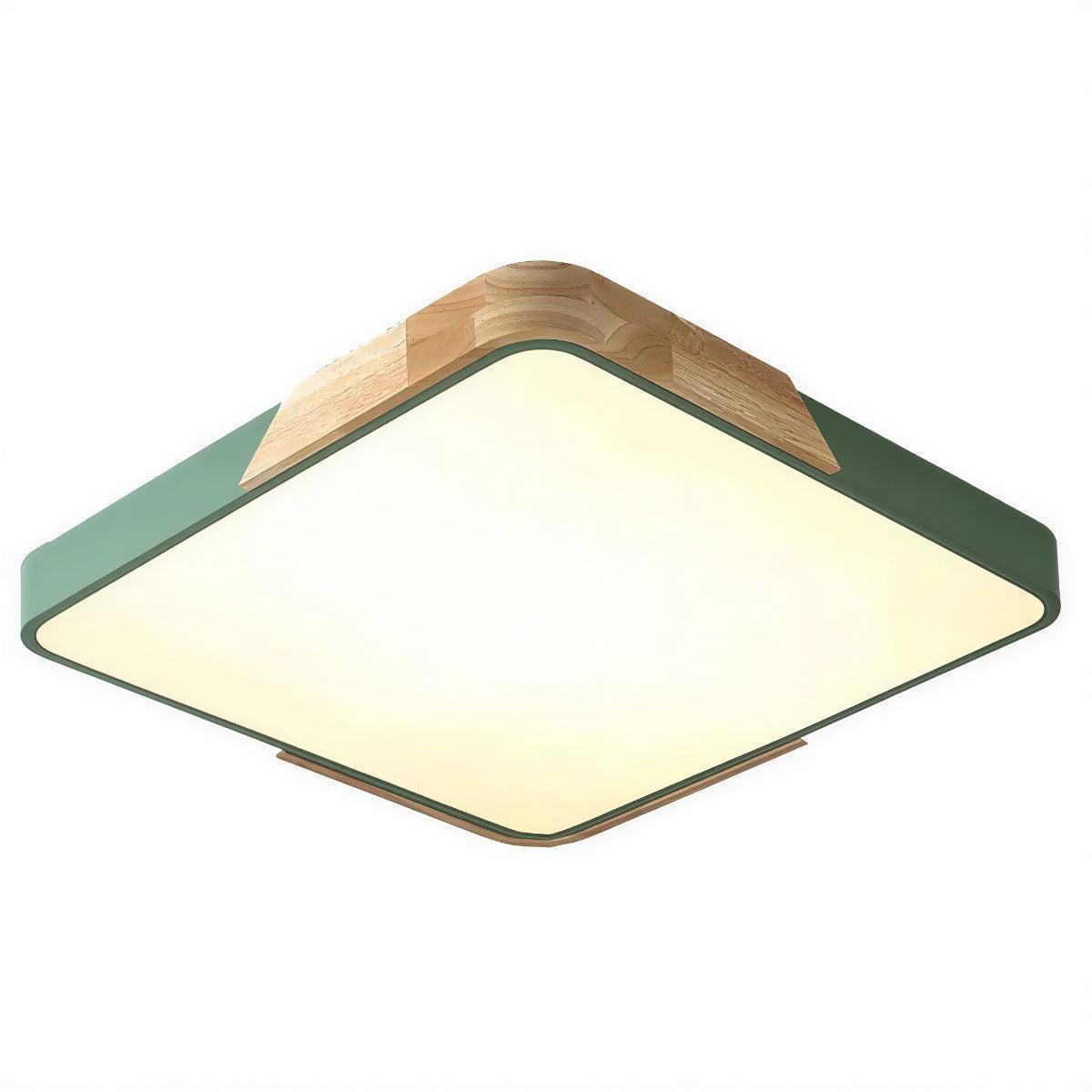 Flush Mount Square LED Ceiling Light With Wooden Accent