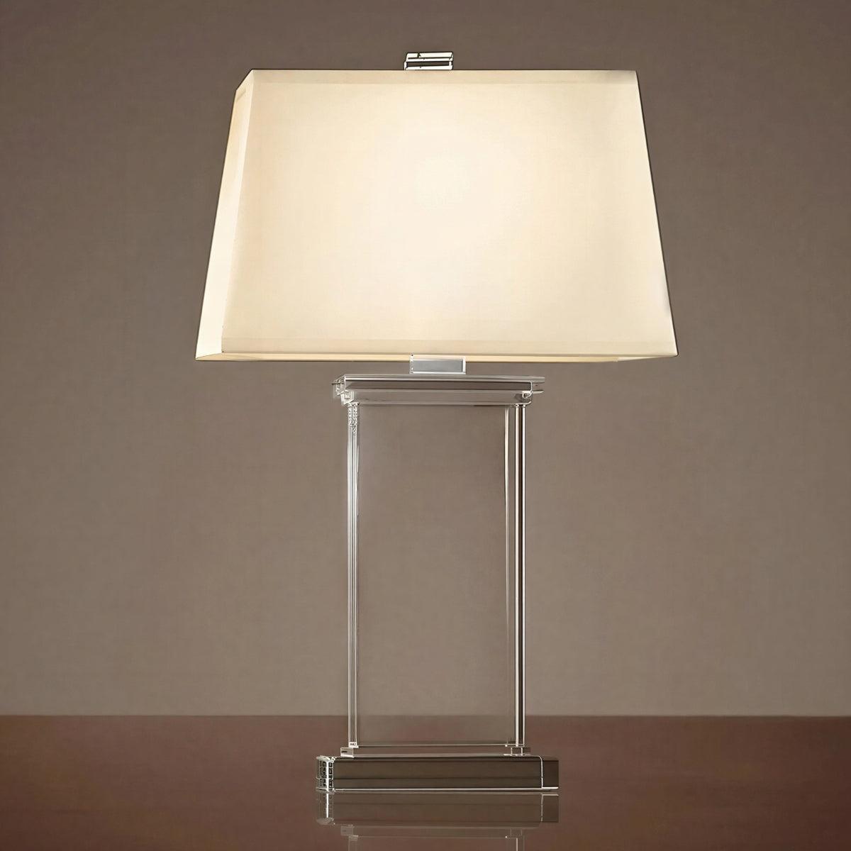 Glass Base Table Lamp With Rectangular Shade And Square Base