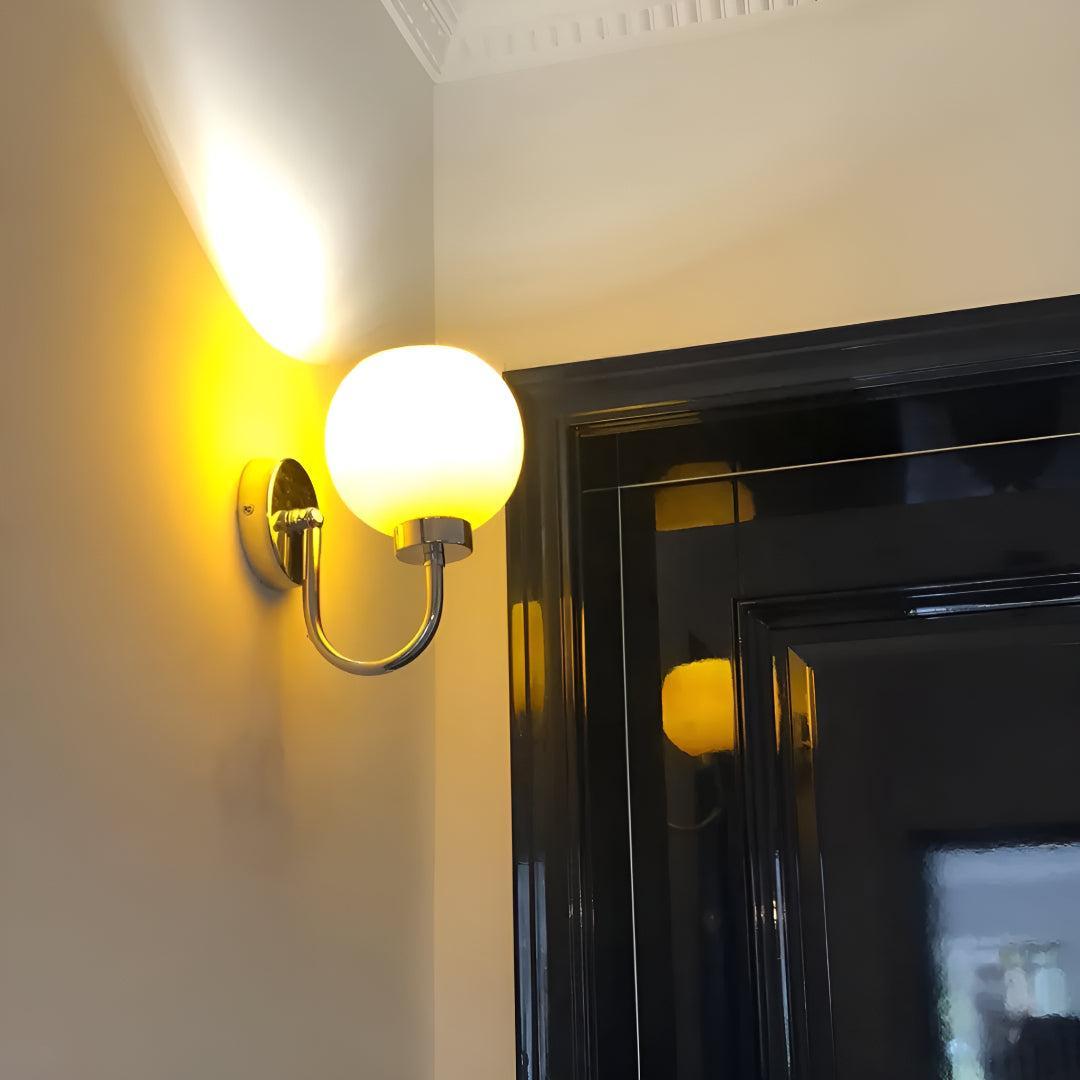 Glass Globe Shade Wall Sconce Light Fixture With Arched Arm Shade