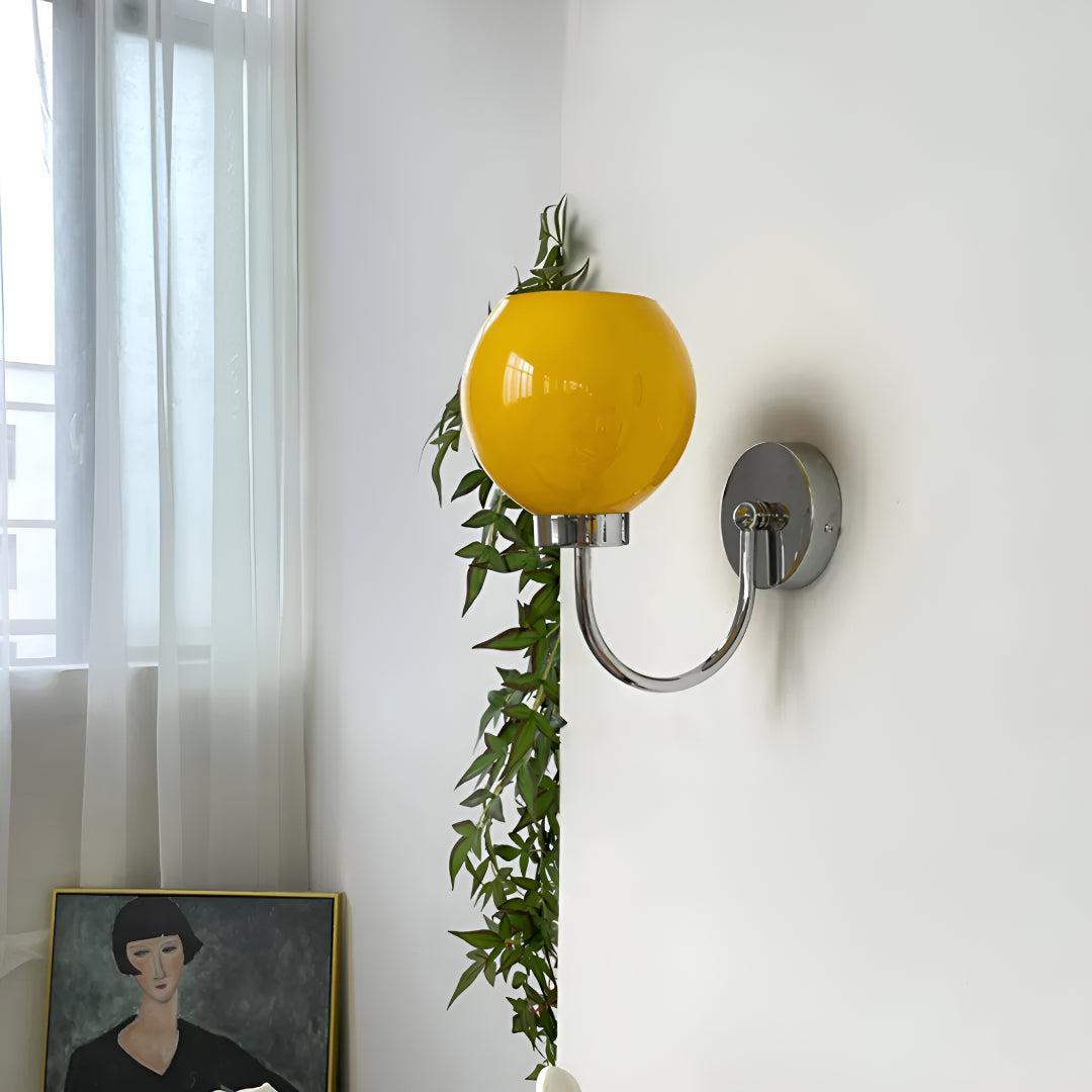 Glass Globe Shade Wall Sconce Light Fixture With Arched Arm Shade