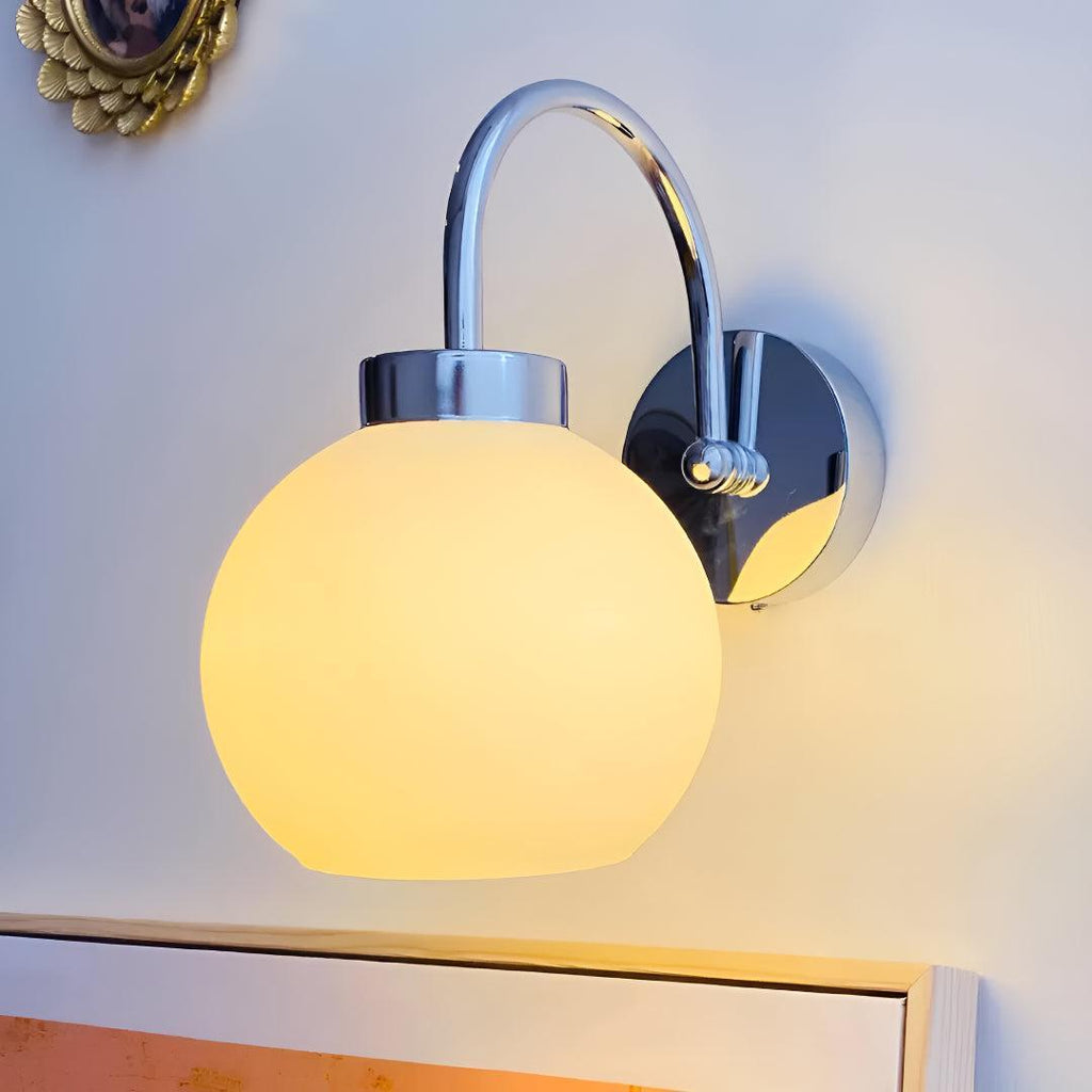 Glass Globe Shade Wall Sconce Light Fixture With Arched Arm Shade