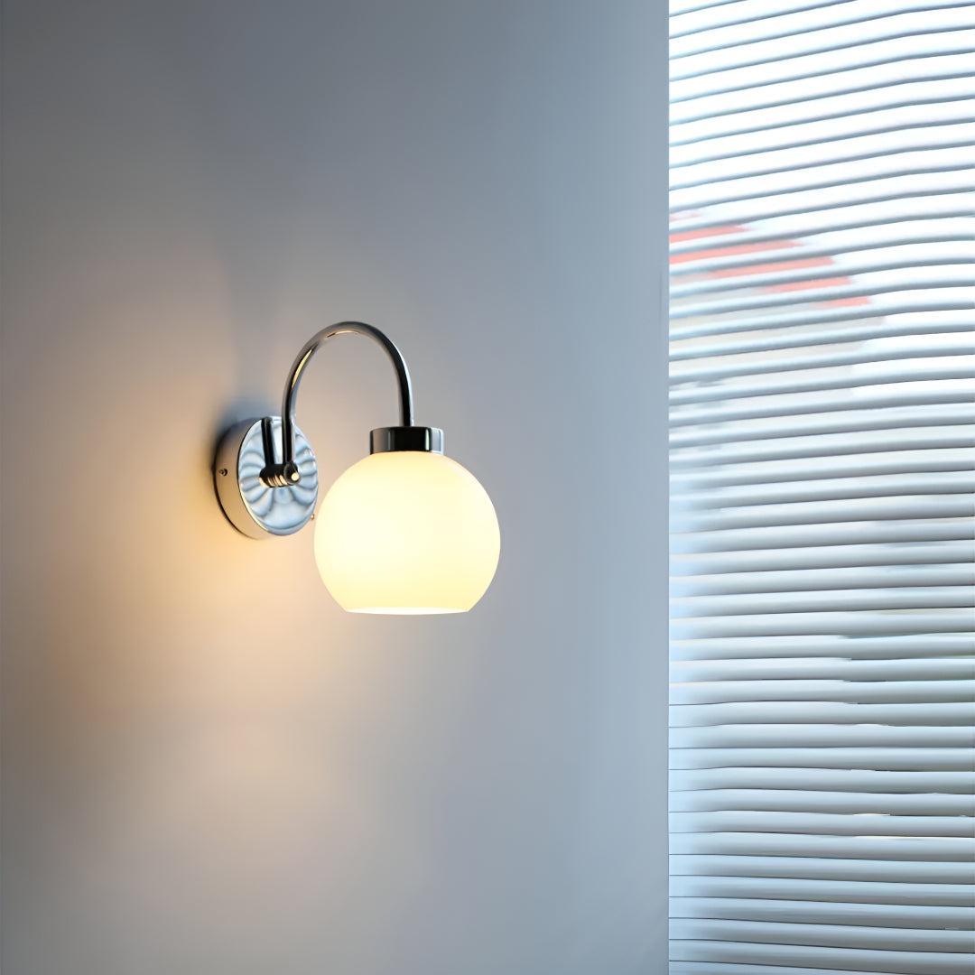 Glass Globe Shade Wall Sconce Light Fixture With Arched Arm Shade